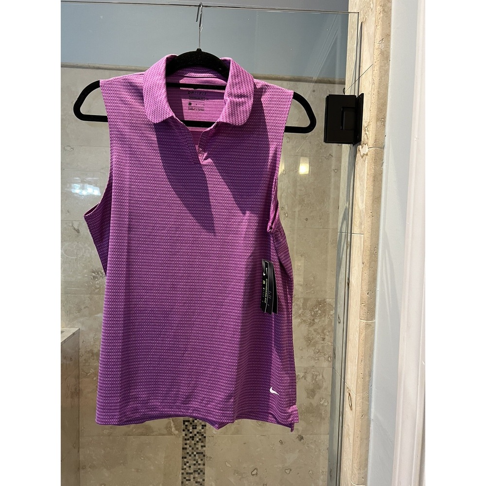 NIKE Raspberry Print Pink Dri Fit Sleeveless Polo Shirt CI9809-551 Womens Sz L